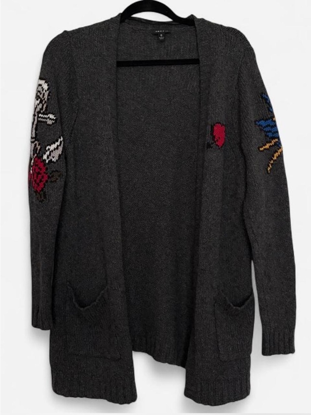 Torrid Charcoal Open-Front Cardigan with Tattoo Designs
